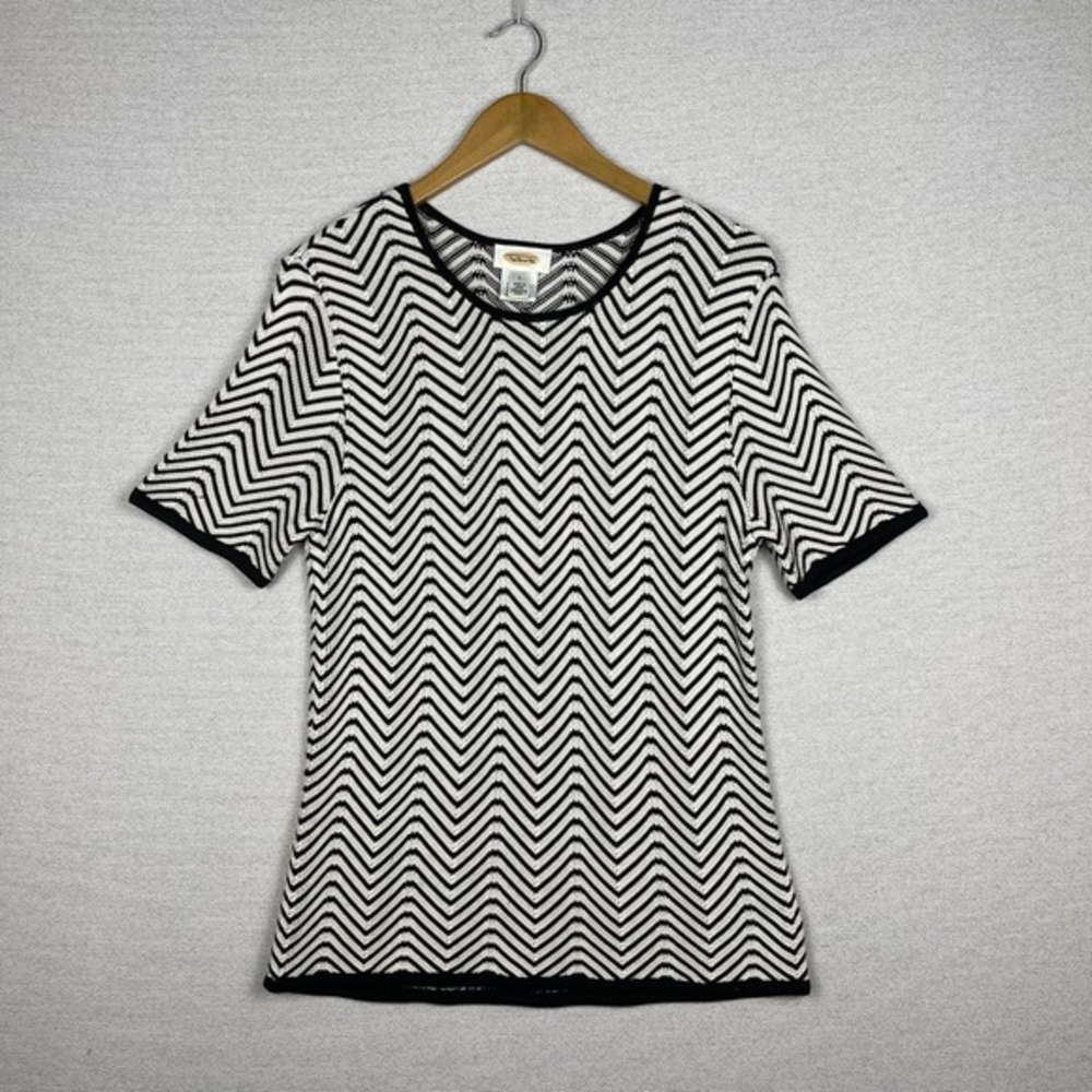 Vtg 90s Talbots Sweater Womens S/M 100% Silk Short‎ Sleeve Chevon Stripes Preppy